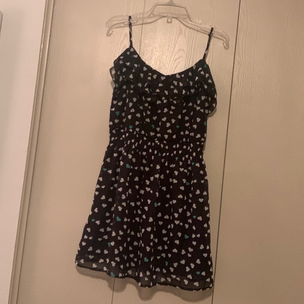 Short Black Dress w/ Small White & Teal Hearts
